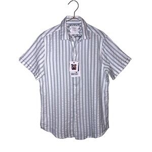(NEW)  Denim & Flower Ricky Singh Shirt Large Blue White Vertical Striped